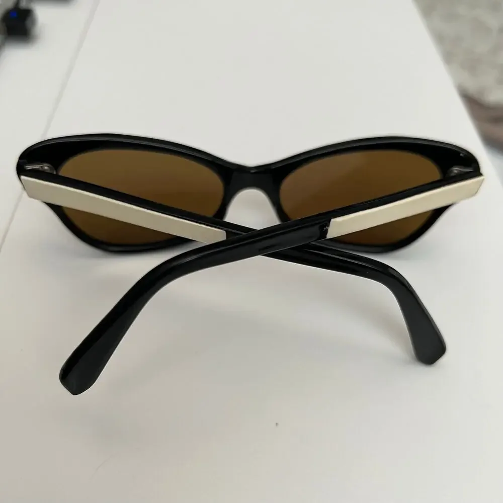 VINTAGE 1950's-60's SUNGLASSES | White, Black & Gold Accent Cat-Eye | Small